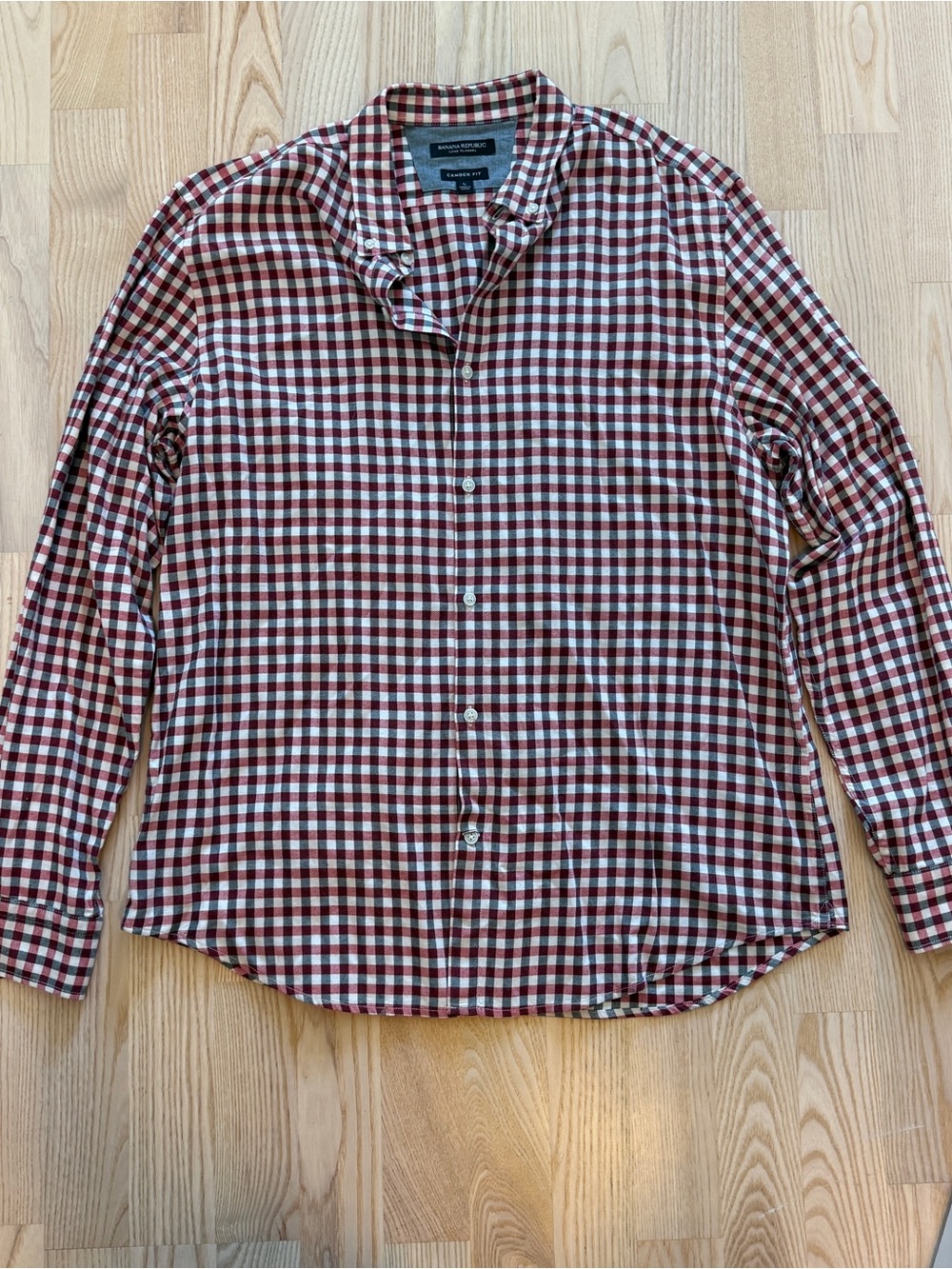 Banana Republic Men's Burgundy & White Gingham Button-Down Shirt